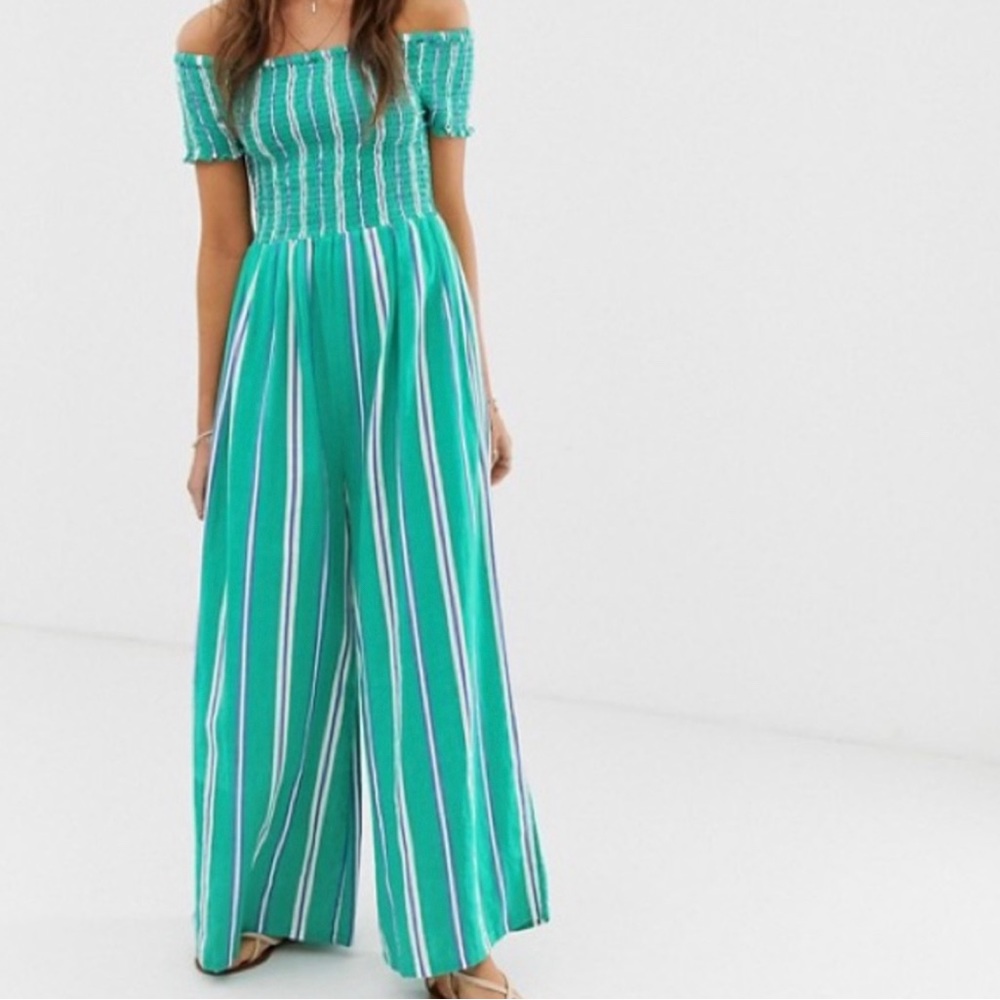 CLEOBELLA Jade Stripe Bardot Wide Leg Jumpsuit M